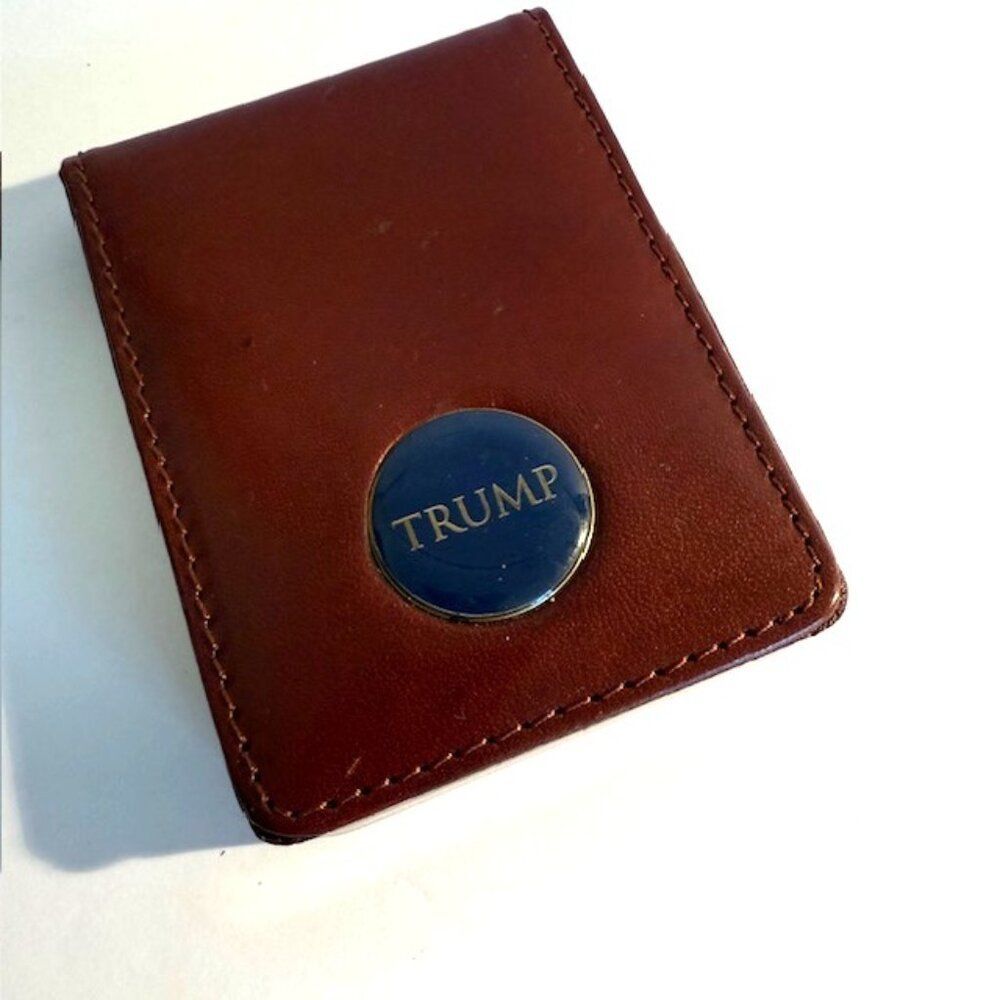 Trump Brown Leather Business Card Case or Money Holder with Gold Edging